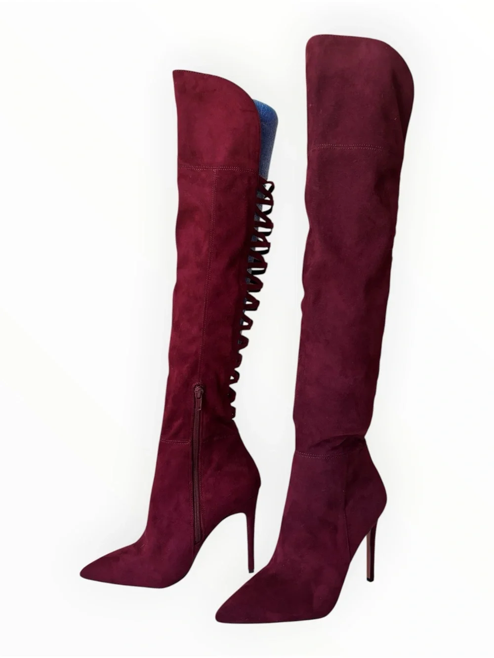BOLD Aldo Burgundy Over-the-Knee Lace-Up Suede Stiletto Boots | Size 7.5